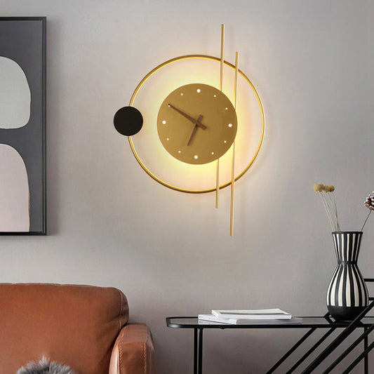 Garduru LED Wandlampe mit Uhr – Schwarz, Metall für Kinderzimmer