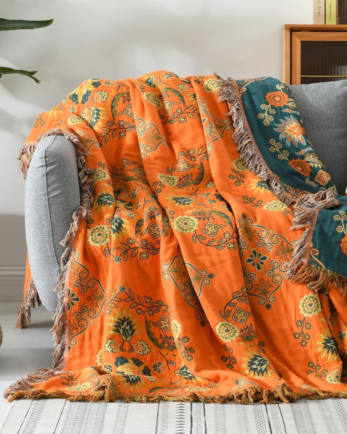 Soleil – Luxuriöse Baumwolldecke mit warmem Ringelblumenfarbton und Boho-Charme