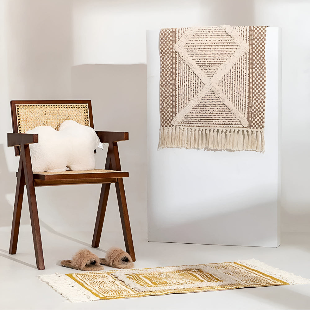 Beige handgeknüpfter marokkanischer Teppich aus Mikrofaser-Mischung – strapazierfähiger und maschinenwaschbarer Teppich für Wohnzimmer und Schlafzimmer