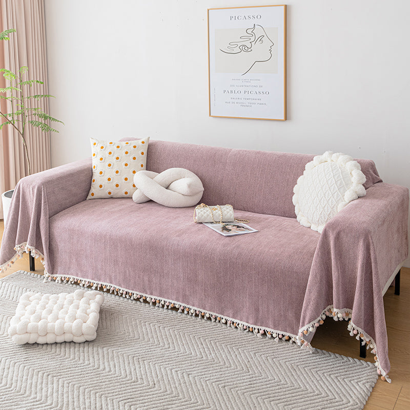 Übergroßes Fischgrätenwaschbares Sofa-/Couchcover mit Pompons 90" Breit