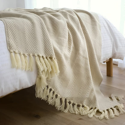 Fischgrätenmuster Quasten Strickdecke