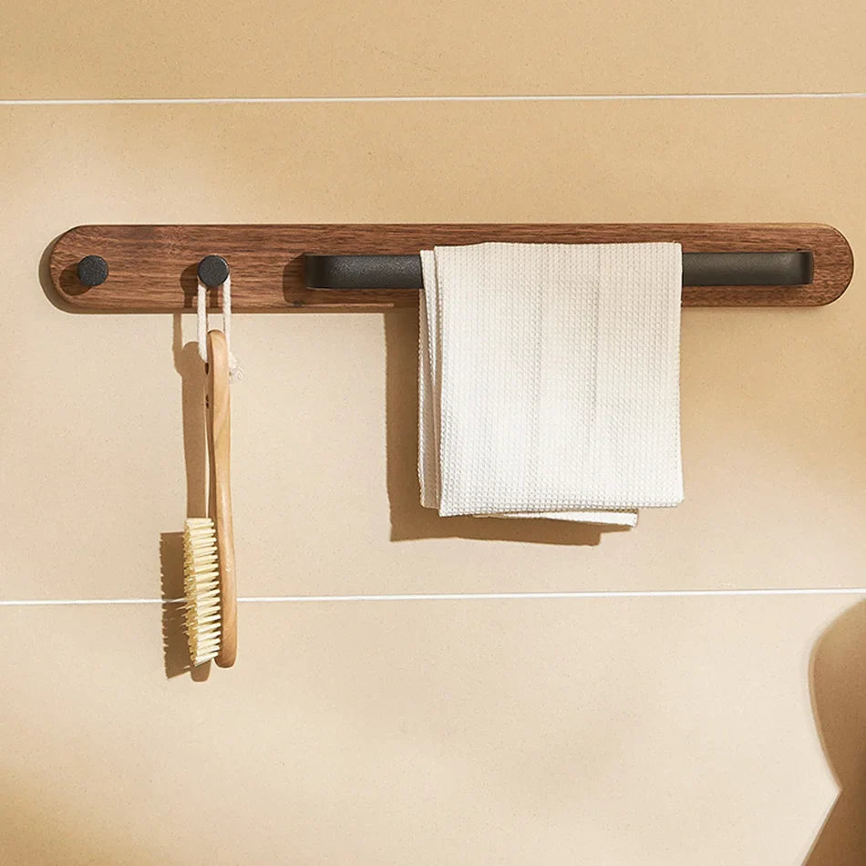 Aluminium Holz Badezimmer Handtuchstange mit 2 Haken Wandmontiert hängendes Regal