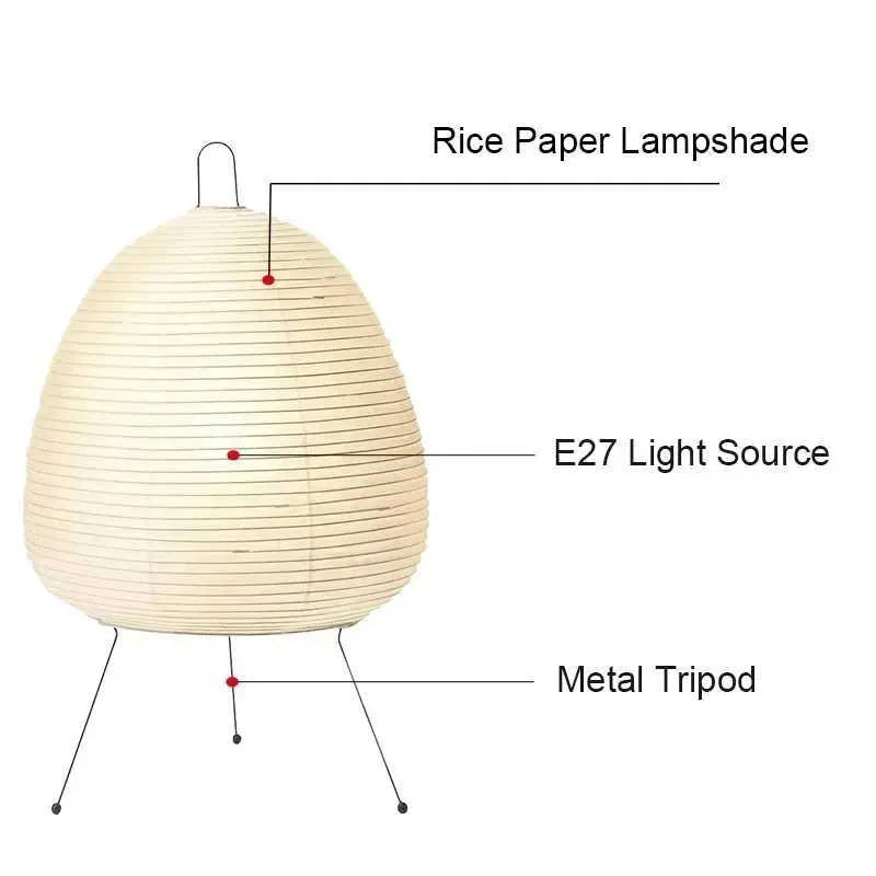 RoyaleGlow Akari Noguchi Tischlampe – Japanische Washi-Papierlaterne mit sanftem ambientem Licht