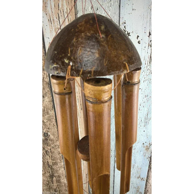 Bambus-Windspiele - Natürliche Kokosnussschale, Fünf-Rohr-Handgemachte Gartendekoration