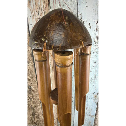 Bambus-Windspiele - Natürliche Kokosnussschale, Fünf-Rohr-Handgemachte Gartendekoration