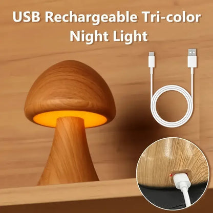 Holzpilzlampe - Tragbare LED-Nachtlampe mit Touch-Sensor und dimmbaren Einstellungen