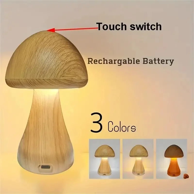 Holzpilzlampe - Tragbare LED-Nachtlampe mit Touch-Sensor und dimmbaren Einstellungen