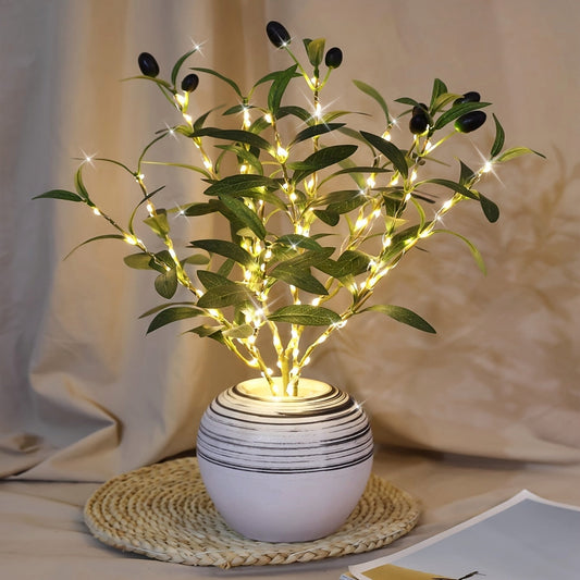 Beleuchteter Olivenbaum LED-Lampe – Modernes Dekor für festliche Anlässe, Hochzeiten, Geburtstagsfeiern und Partystimmung, ideal für Esstisch, Schrank oder Café-Dekor