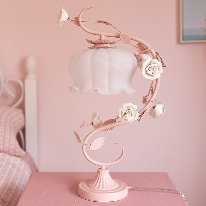 Lampe RoseGlo - Elegante und stilvolle Rose Lampe mit Glasschirm, sanfte und romantische Beleuchtung