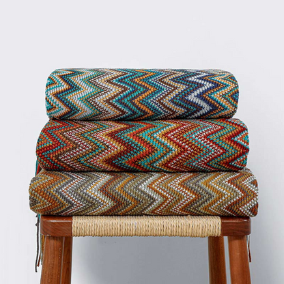 Multicolor Zickzack Quasten Strickdecke