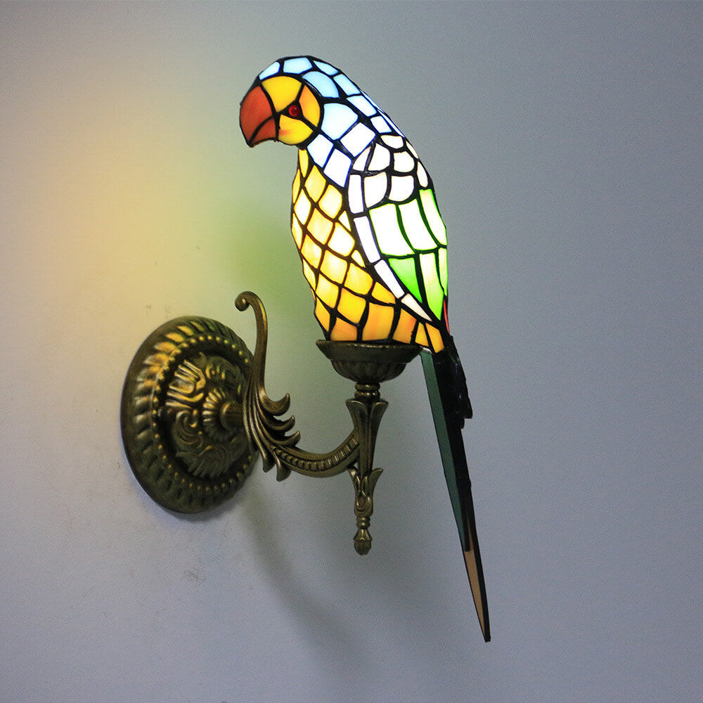 Garduru Tiffany Wandlampe | Vintage Design | Buntglas & Papagei-Optik | 1-flammig