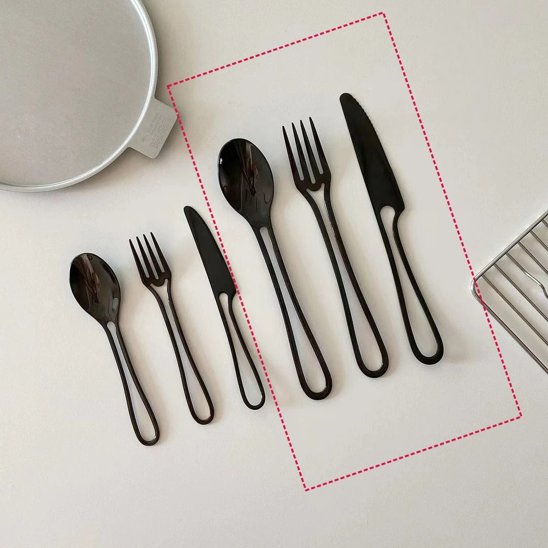 Outline Edelstahl Besteck Set – Modernes Design mit Hohlgriffen – 3-teilig für Dinner & Dessert