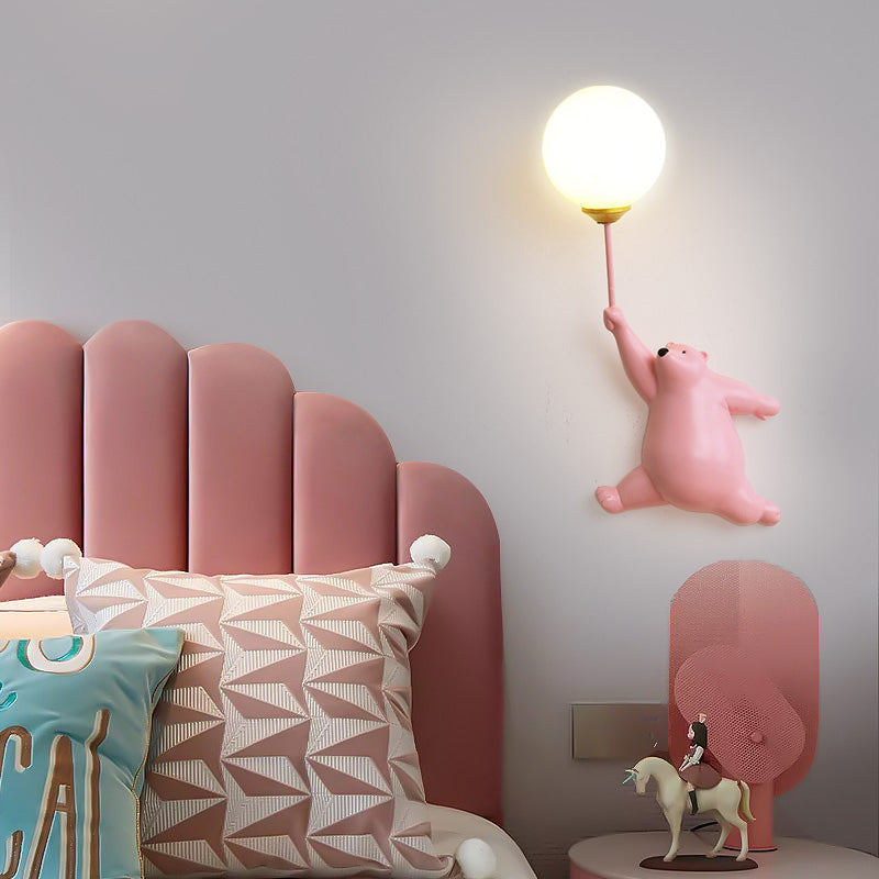 Garduru | Bär LED Wandleuchte Weiß/Blau/Rosa Kunstharz/Acryl Schlafzimmer/Wohnzimmer/Kinderzimmer