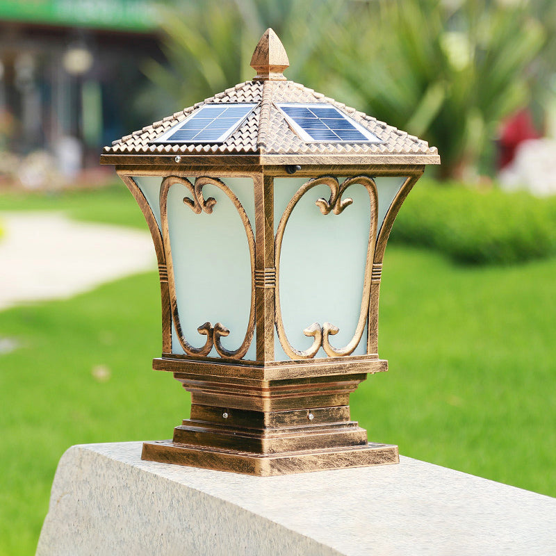 Frosted Glass LED Solar Außenlampe Vintage Flared Gartenpfosten Beleuchtungseinrichtung