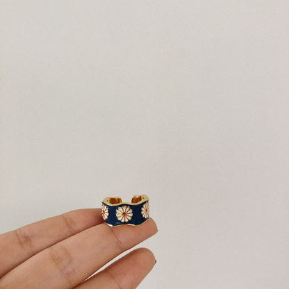 AOMU Daisy Emaille Ring – Vintage Barock Verstellbarer Blumenschmuck