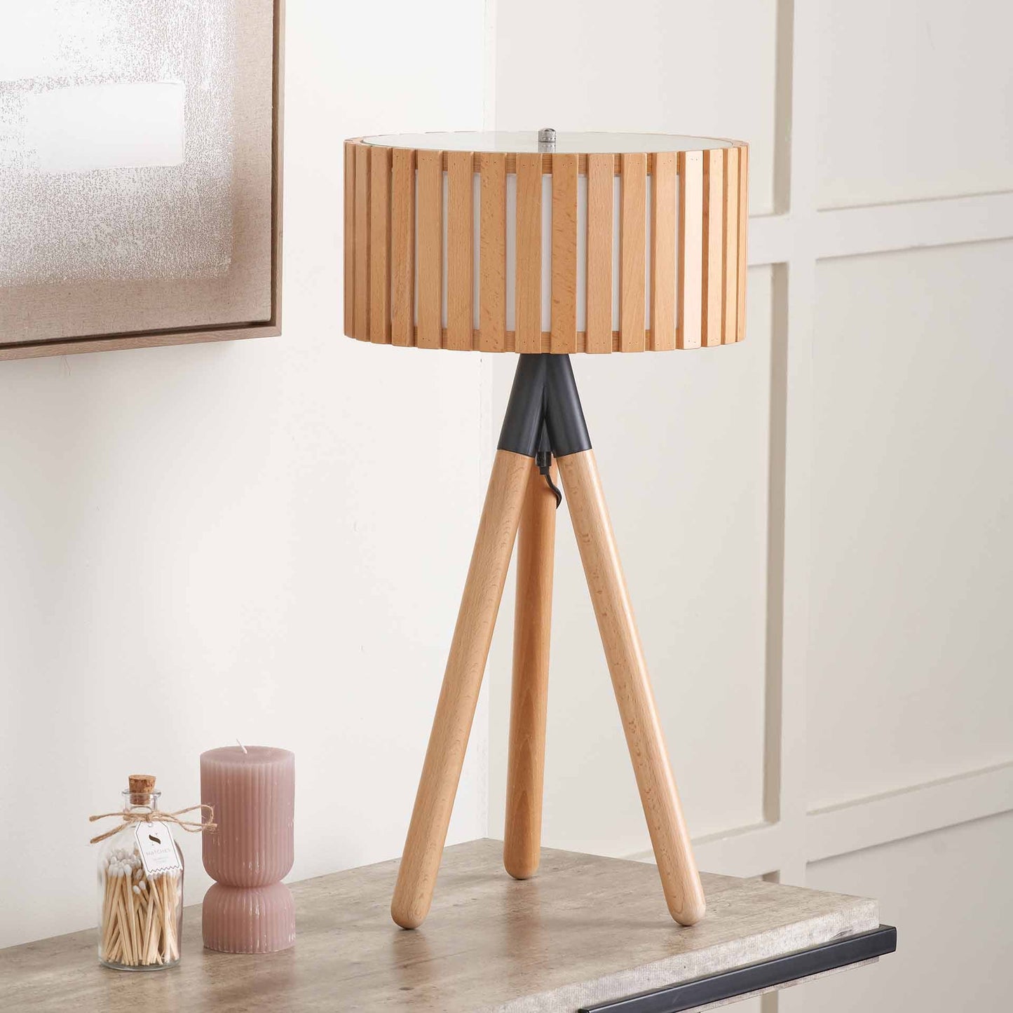 Hemsby Natürliche Holzlatten-Stativ-Tischlampe