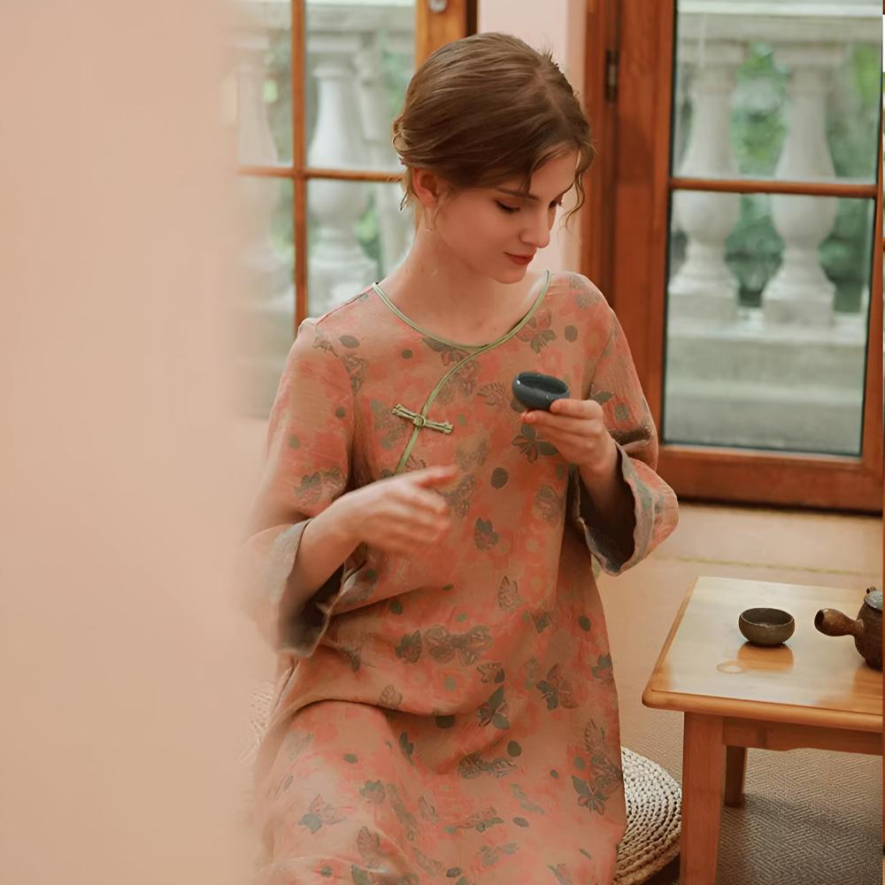 Retro-Stil Langarm-Nachtkleid