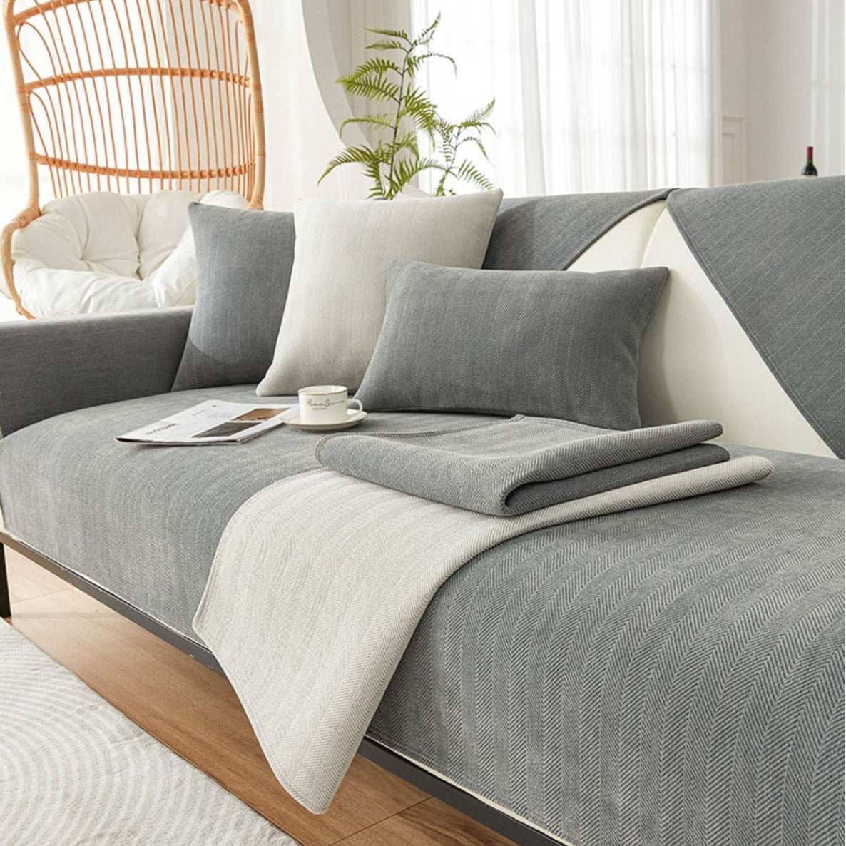 Fischgrät Anti-Rutsch Sofa Kissen Couchbezug