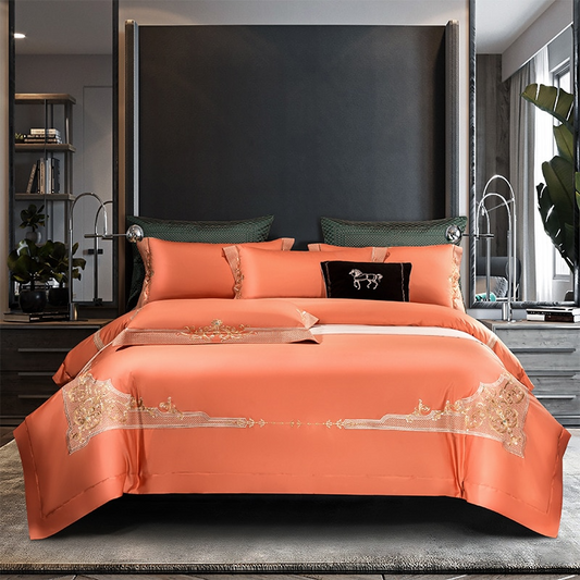 Garduru Vivid Tangerine Luxus Ägyptische Baumwolle Bettwäsche Set