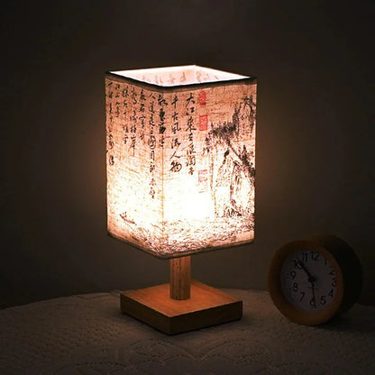 Garduru Tischlampe mit Stoffschirm | Dimmbares Nachtlicht im chinesischen Stil | Elegante Nachttischlampe & Schreibtischlampe - Konsta