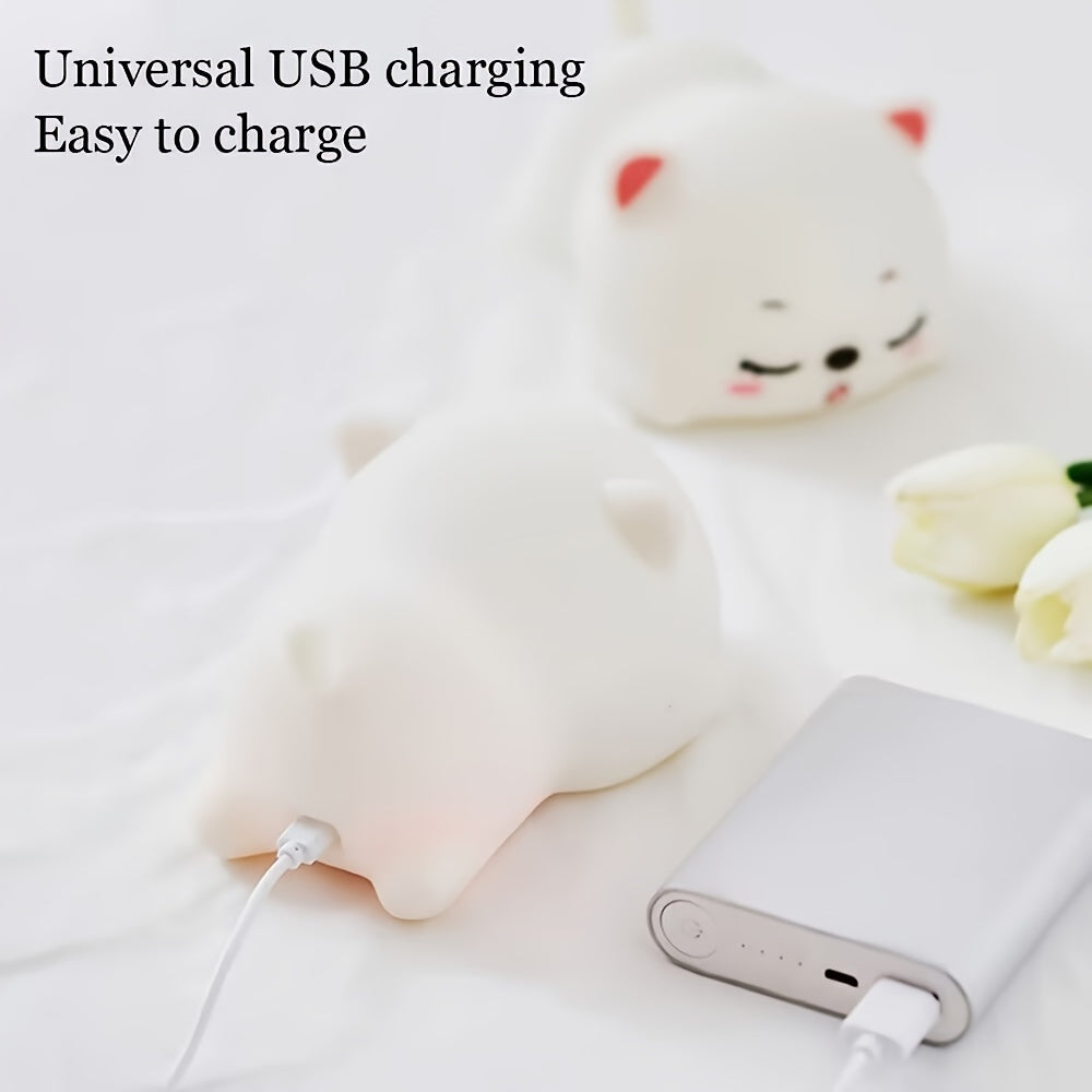 Niedliche Lampe - Niedliche LED-Katzen Nachtlicht mit sanfter Berührung, USB aufladbar