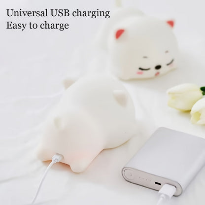 Niedliche Lampe - Niedliche LED-Katzen Nachtlicht mit sanfter Berührung, USB aufladbar