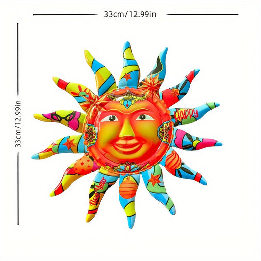 2024 Großes „Frohes Neues Jahr“-Sonnengesicht-Wandbild aus Eisen – Außen- und Innendekoration, kreisförmiges Design, Hofdekoration, Eid Al-Adha Mubarak-Geschenk – langlebig, wetterfest, einfach aufzuhängen