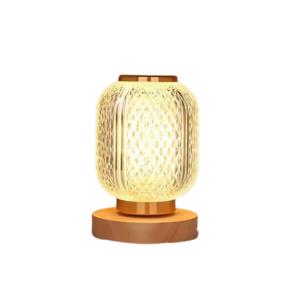Garduru - Stilvolle Tischlampe mit transparentem Glas & Holzfuß
