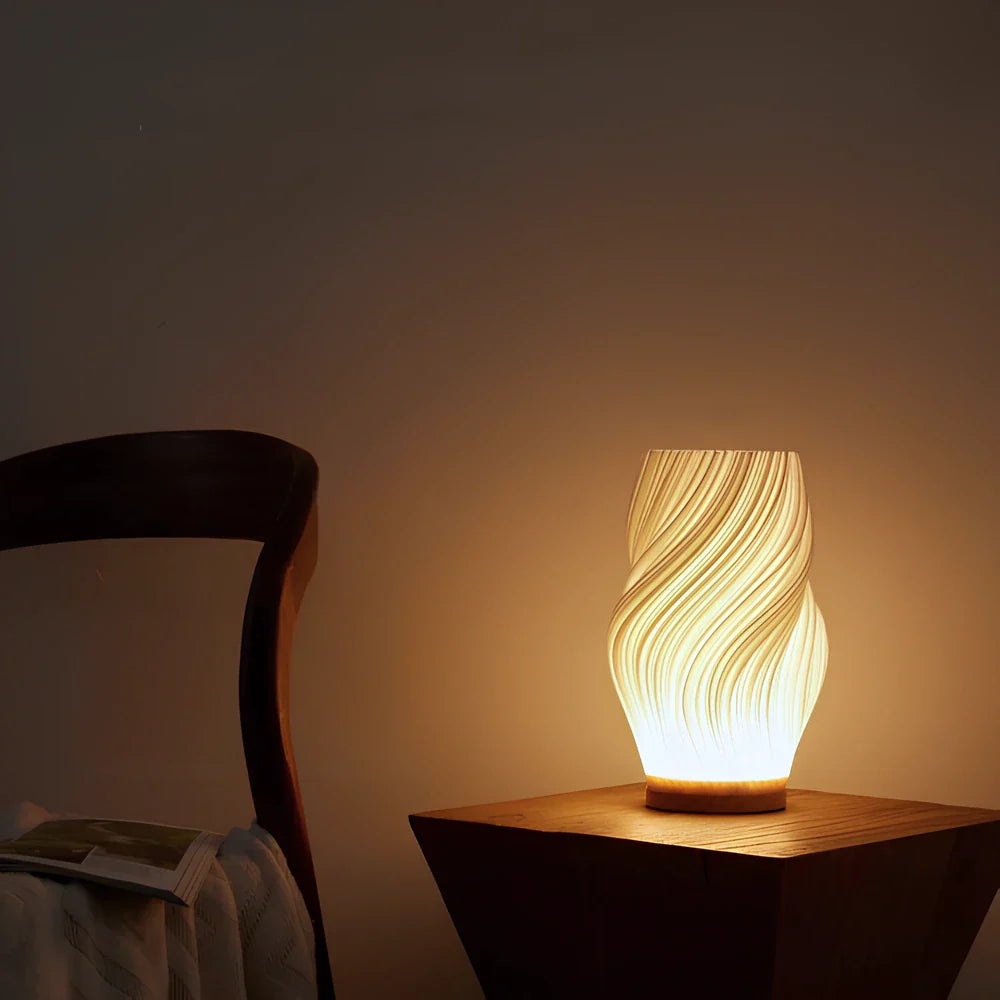 Dimmbare USB Tischlampe mit Holzsockel – Moderne Nachttischlampe für Wohnzimmer und Home Office