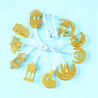 Bunte LED Lichterkette – Dekorative Lichter mit Mond- und Laternenmotiven für Wohnung und Garten