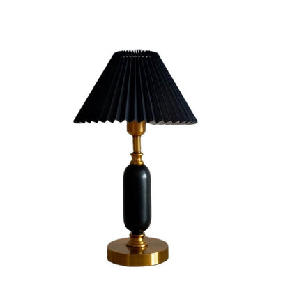 Garduru Vintage Design LED Tischlampe | Retro Faltenschirm | Kolonnenbasis | Stimmungslicht | Dekolampe für Zuhause