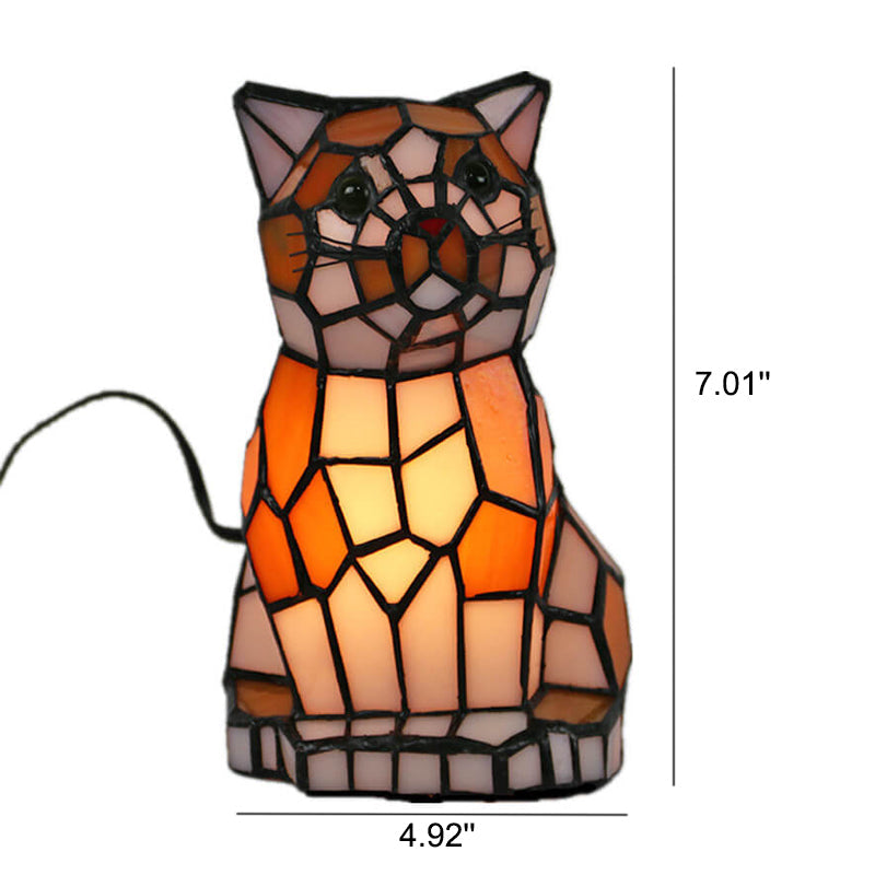 Garduru Tiffany Tischlampe | Kreatives Katzen-/Hunde-Design | Nachtlicht | Handgefertigtes Buntglas | Dekoratives Stimmungslicht