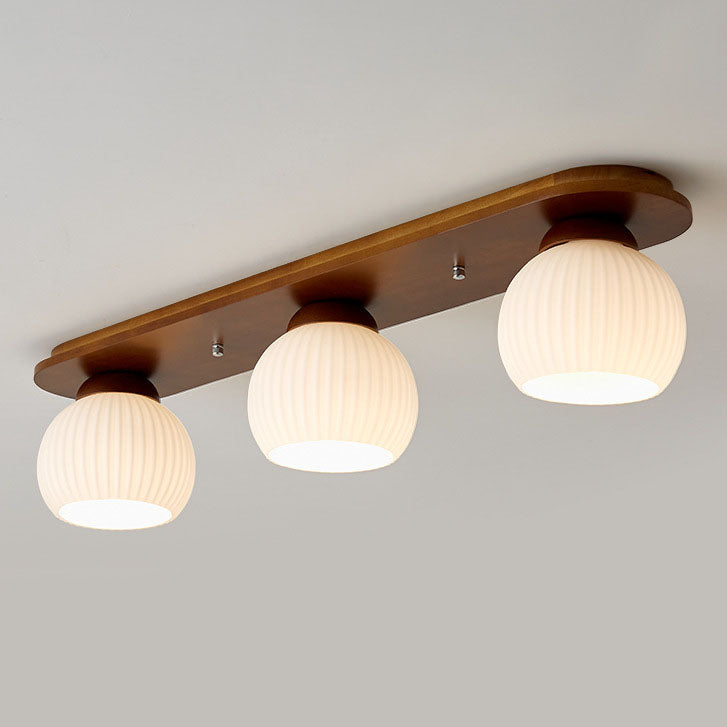 Garduru Japanischer Stil Deckenleuchte | Gestreiftes Glas & Holz | Flush Mount | Minimalistisches Design