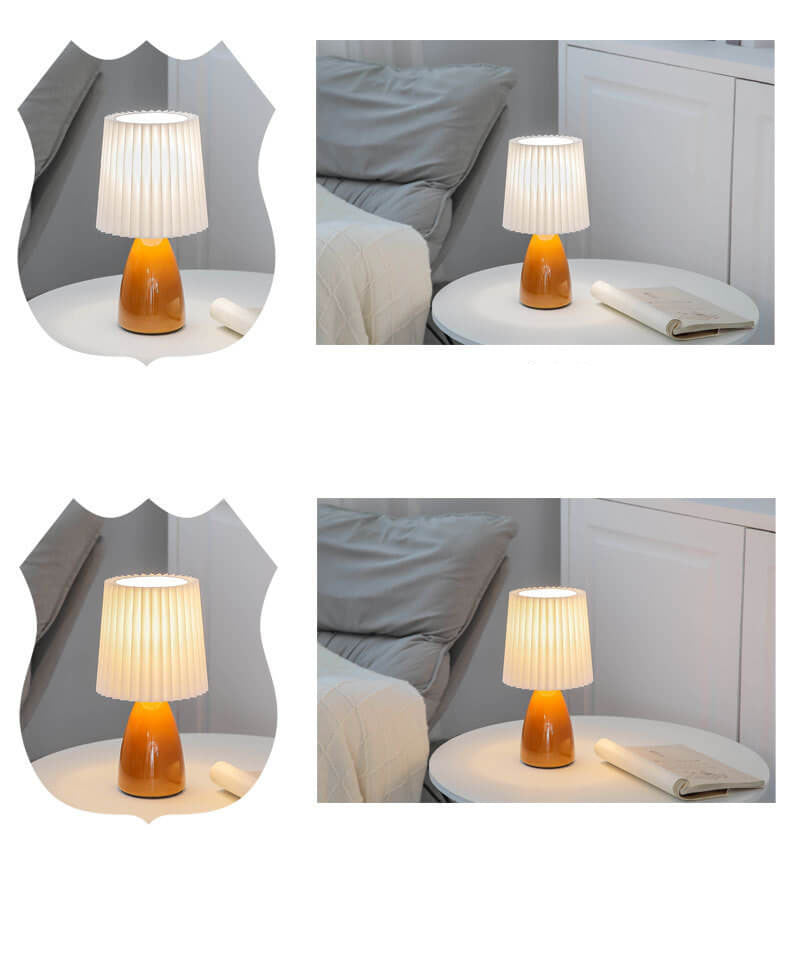 Garduru Vintage Design Tischlampe | Gefalteter Schirm | Glasbasis | Deko & Leselicht