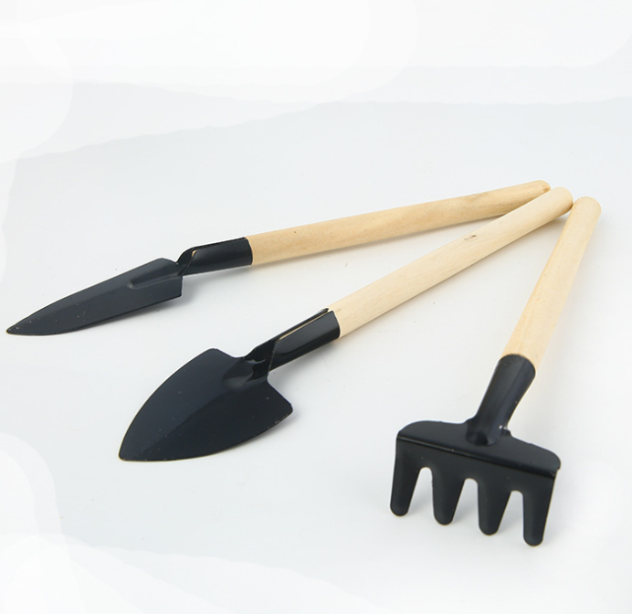 3-teiliges Gartenwerkzeug-Set mit Holzgriffen – Handliche Schaufel, Rechen und Hacke für die Gartenpflege