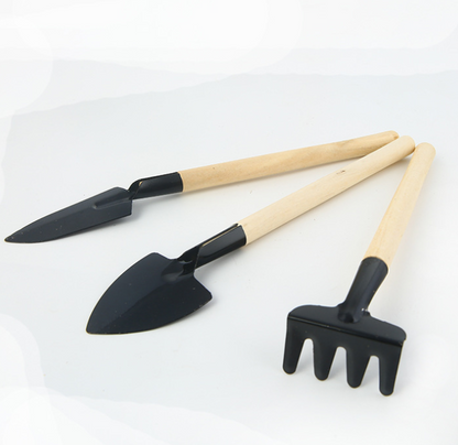 3-teiliges Gartenwerkzeug-Set mit Holzgriffen – Handliche Schaufel, Rechen und Hacke für die Gartenpflege