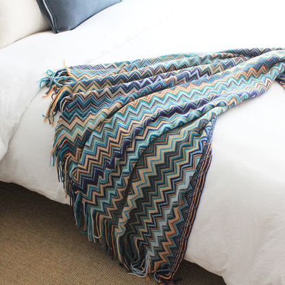 Multicolor Zickzack Quasten Strickdecke