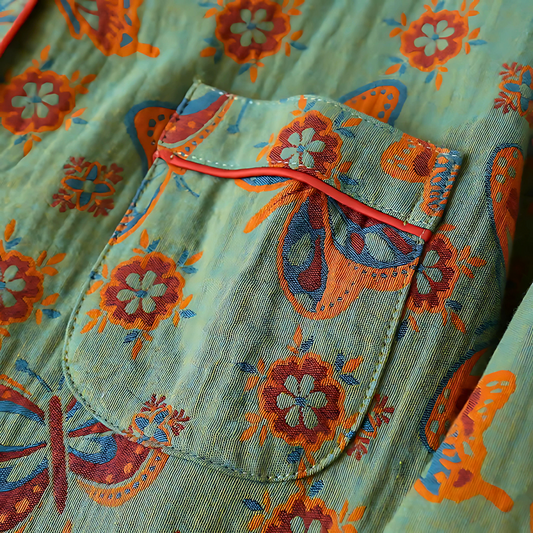 2-teilige Baumwoll-Loungewear mit Schmetterlingsdruck