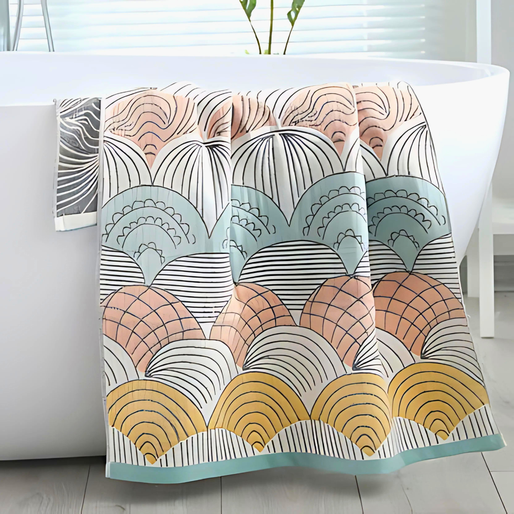Shell Print Jacquard Baumwoll-Badehandtuch