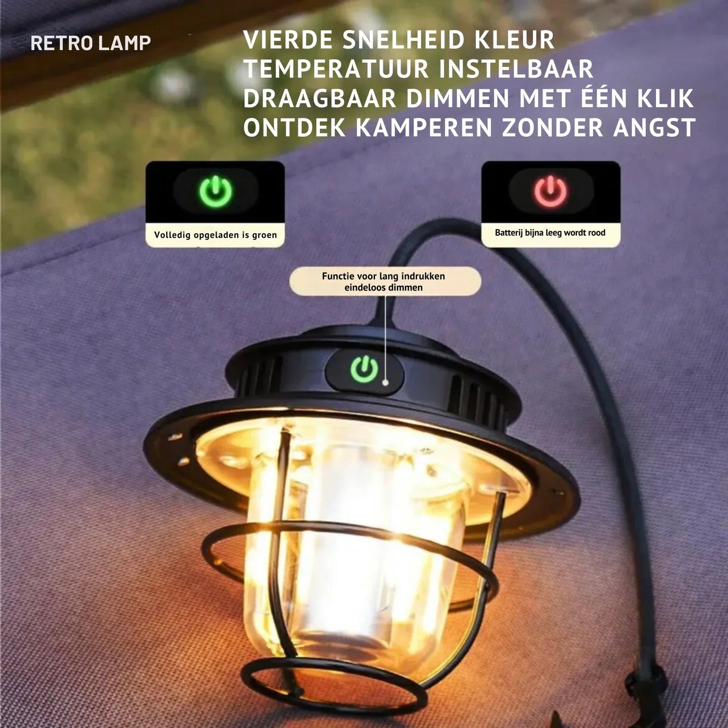 Wiederaufladbare LED Campinglampe mit Haken zum Aufhängen