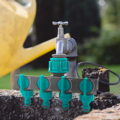 Universeller 4-Wege Garten-Schlauchverteiler – Verstellbarer Wasserhahnverteiler