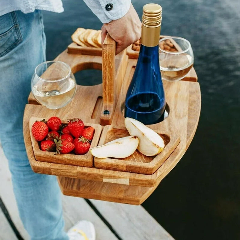 WineNest – Klappbarer Holzweintisch für Picknicks und gesellige Momente