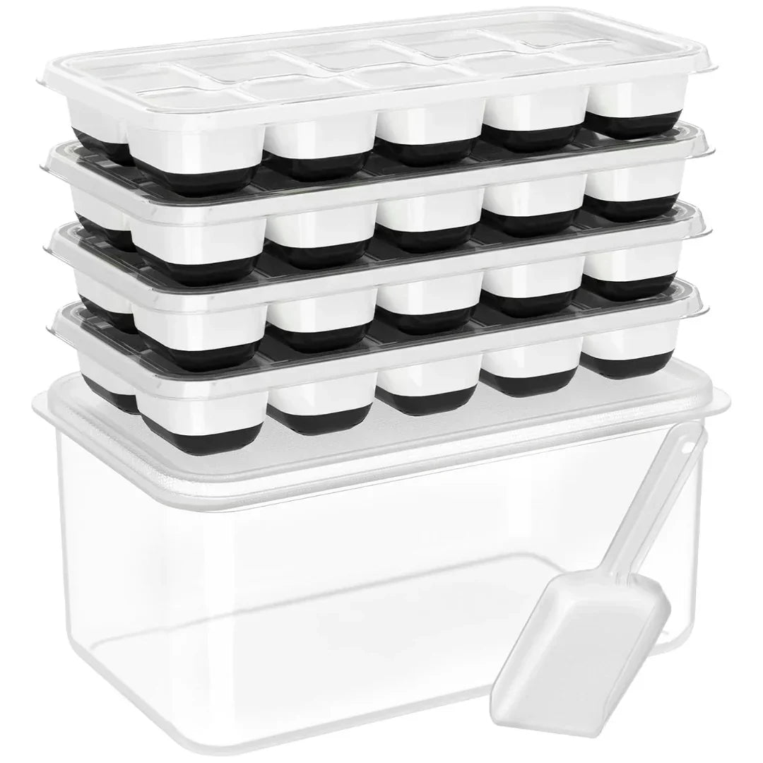 stapelbare Silikon-Eiswürfelschalen-Set mit Deckeln