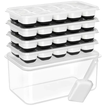 stapelbare Silikon-Eiswürfelschalen-Set mit Deckeln