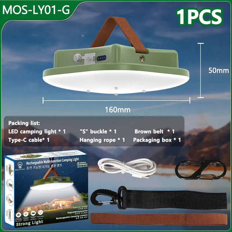 80W LED solarbetriebene wiederaufladbare Campinglampe mit Magnet- und Zoom-Funktion