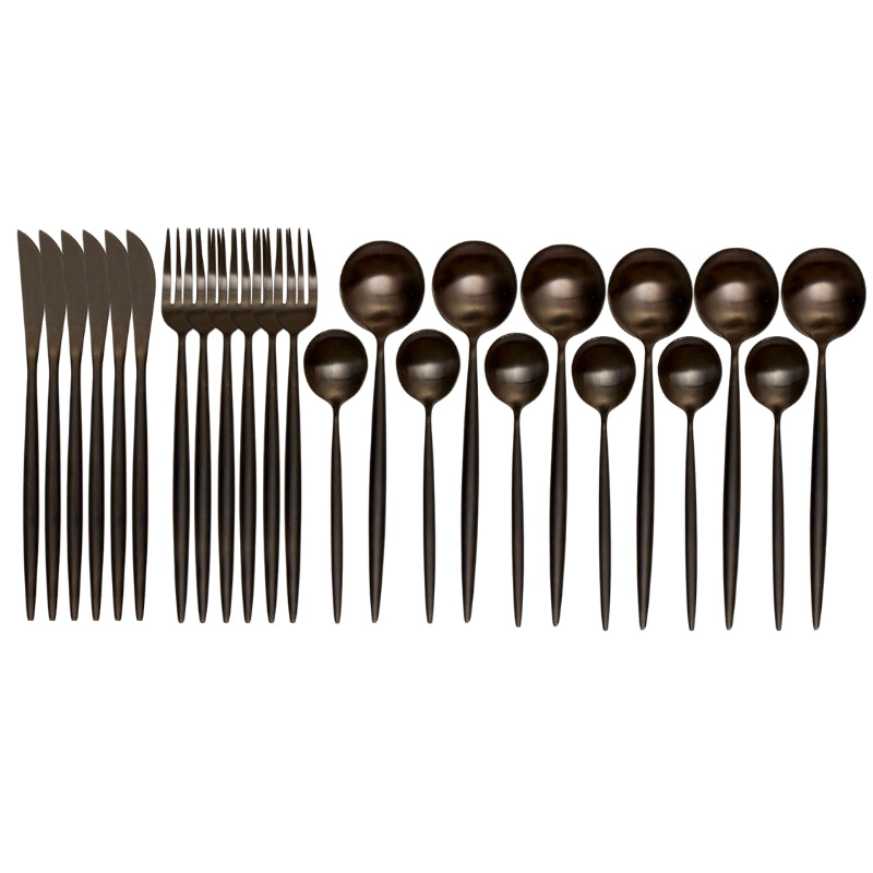 Set aus mattschwarzen Onyx-Besteck (24 Teile) - LustreNoir