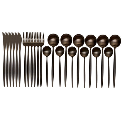 Set aus mattschwarzen Onyx-Besteck (24 Teile) - LustreNoir