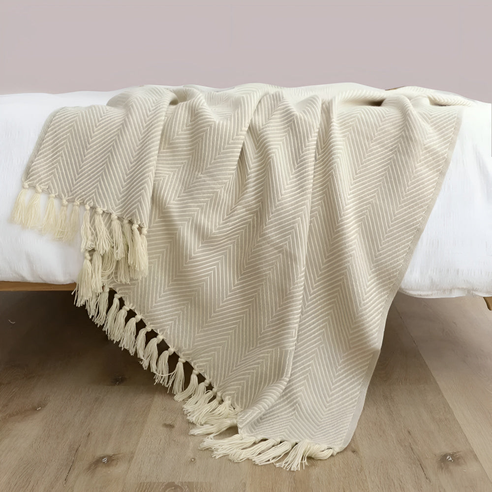 Fischgrätenmuster Quasten Strickdecke