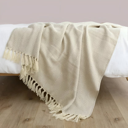 Fischgrätenmuster Quasten Strickdecke