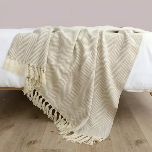 Fischgrätenmuster Quasten Strickdecke